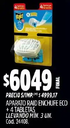 Supermercados Yaguar Raid aparato enchufe eco +4 tabletas oferta