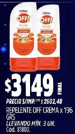 Supermercados Yaguar Off! repelente crema oferta