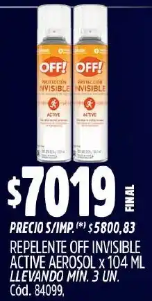 Supermercados Yaguar Off! repelente invisible active aerosol oferta