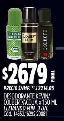 Supermercados Yaguar Kevin/ colbert/acqua desodorante oferta