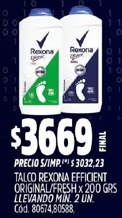 Supermercados Yaguar Rexona talco efficient original/fresh oferta