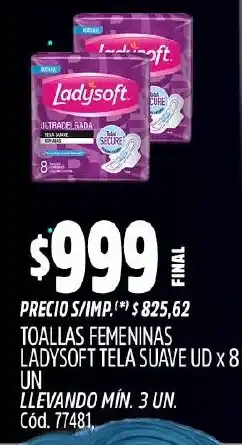 Supermercados Yaguar Ladysoft toallas femeninas tela suave ud oferta