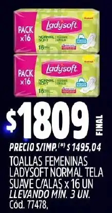 Supermercados Yaguar Ladysoft toallas femeninas normal tela suave c/alaş oferta