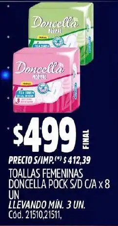 Supermercados Yaguar Doncella toallas femeninas pock s/d c/a oferta