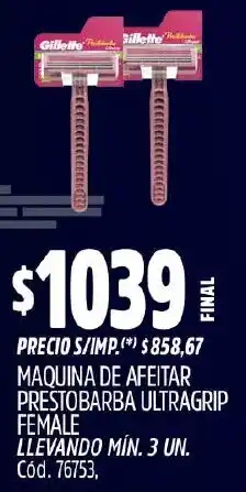 Supermercados Yaguar Gillette maquina de afeitar prestobarba ultragrip female oferta