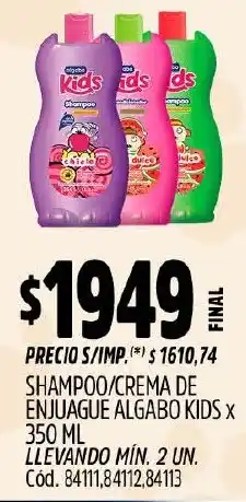 Supermercados Yaguar Algabo kids shampoo/crema de enjuague oferta