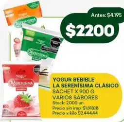 Super MAMI La serenísima yogur bebible clásico sachet varios sabores oferta