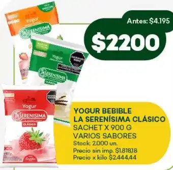 Super MAMI La serenísima yogur bebible clásico sachet varios sabores oferta