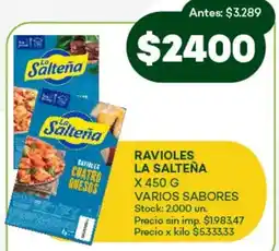 Super MAMI La salteña ravioles varios sabores oferta