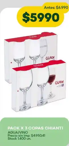 Super MAMI Cristar pack x 3 copas chianti agua/vino oferta