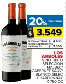 Carrefour Maxi Los arboles vino tinto seleccion malbec/ cabernet sauv/ blanco selec/chardonnay oferta