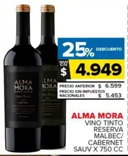Carrefour Maxi Alma mora vino tinto reserva malbec/ cabernet sauv oferta