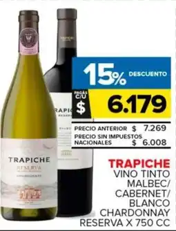 Carrefour Maxi Trapiche vino tinto malbec/ cabernet/ blanco chardonnay reserva oferta