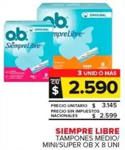 Carrefour Maxi O.B. siempre libre tampones medio/ mini/super x 8 uni oferta