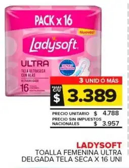 Carrefour Maxi Ladysoft toalla femenina ultra delgada tela seca oferta