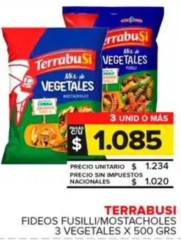Carrefour Maxi Terrabusi fideos fusilli/mostacholes 3 vegetales oferta