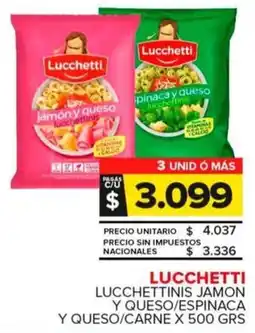 Carrefour Maxi Lucchetti lucchettinis jamon y queso/espinaca y queso/carne oferta