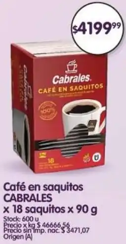 Supermercados Buenos Días Cabrales café en saquitos oferta