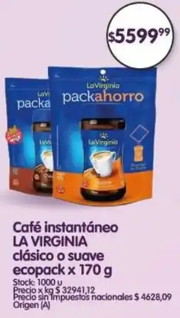 Supermercados Buenos Días La virginia café instantáneo clásico o suave ecopack oferta