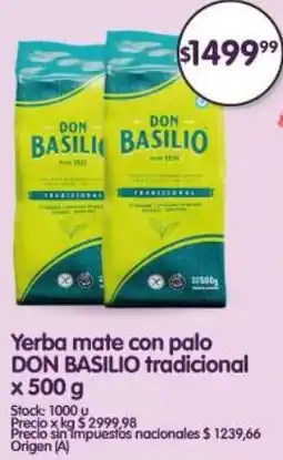 Supermercados Buenos Días Don basilio yerba mate con palo tradicional oferta