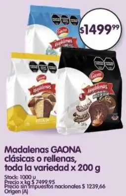 Supermercados Buenos Días Gaona madalenas clásicas o rellenas, toda la variedad oferta