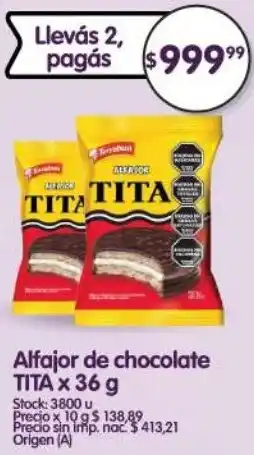 Supermercados Buenos Días Tita alfajor de chocolate oferta