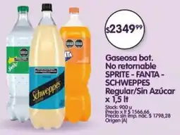 Supermercados Buenos Días Sprite-fanta- schweppes gaseosa bot. no retornable regular/sin azúcar oferta