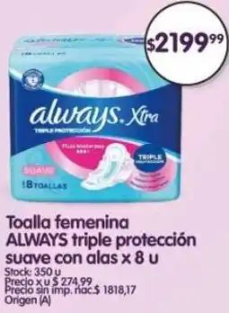 Supermercados Buenos Días Always toalla femenina triple protección suave con alas oferta