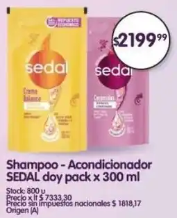 Supermercados Buenos Días Sedal shampoo-acondicionador doy pack oferta