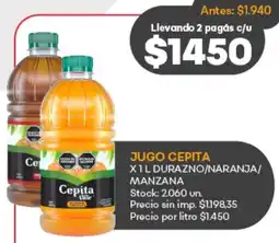 Supermercados Tadicor Cepita jugo durazno/naranja/ manzana oferta