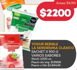 Supermercados Tadicor La serenísima yogur bebible clásico sachetvarios sabores oferta