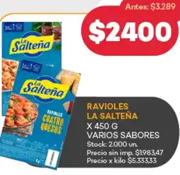 Supermercados Tadicor La salteña ravioles varios sabores oferta