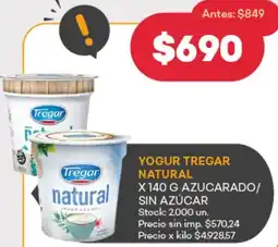 Supermercados Tadicor Tregar natural yogur azucarado/ sin azúcar oferta