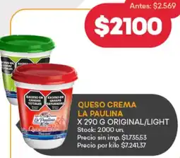 Supermercados Tadicor La paulina queso crema original/light oferta