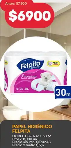 Supermercados Tadicor Felpita papel higiénico doble hoja oferta