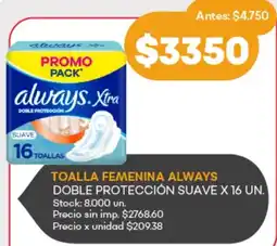 Supermercados Tadicor Always toalla femenina doble protección suave oferta