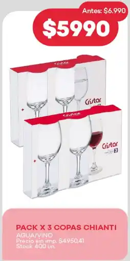 Supermercados Tadicor Chianti agua/vino pack x 3 copas oferta