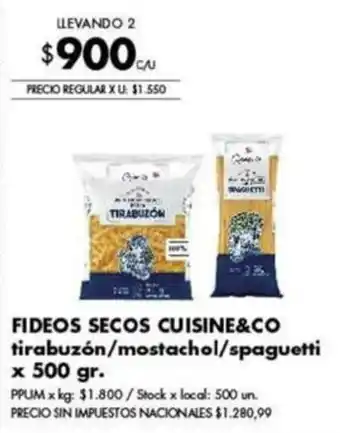 Disco Fideos secos cuisine&co tirabuzón/mostachol/spaguetti oferta