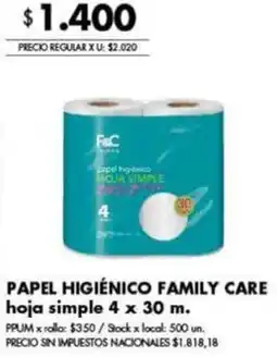 Disco Family care papel higiénico hoja simple oferta