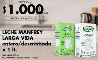 Leche manfrey larga vida entera/descremada