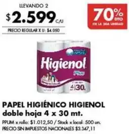 Disco Papel higiénico higienol doble hoja oferta