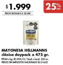 Disco Mayonesa hellmanns clásica doypack oferta