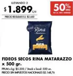 Disco Rina matarazzo fideos secos oferta