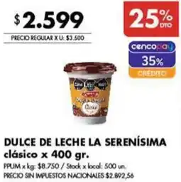 Disco La serenísima dulce de leche clásico oferta