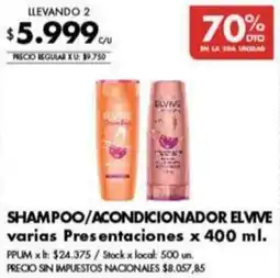 Disco Elvive shampoo/acondicionador varias presentaciones oferta
