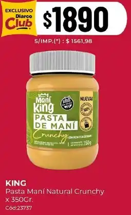 Diarco King pasta maní natural crunchy oferta