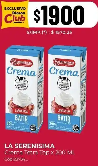Diarco La serenisima crema tetra top oferta