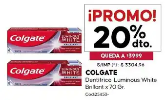 Diarco Colgate dentifrico luminous white brillant oferta