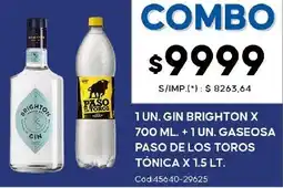 Diarco Brighton gin + paso gaseosa de los toros tónica oferta