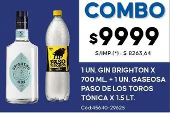 Diarco Brighton gin + paso gaseosa de los toros tónica oferta
